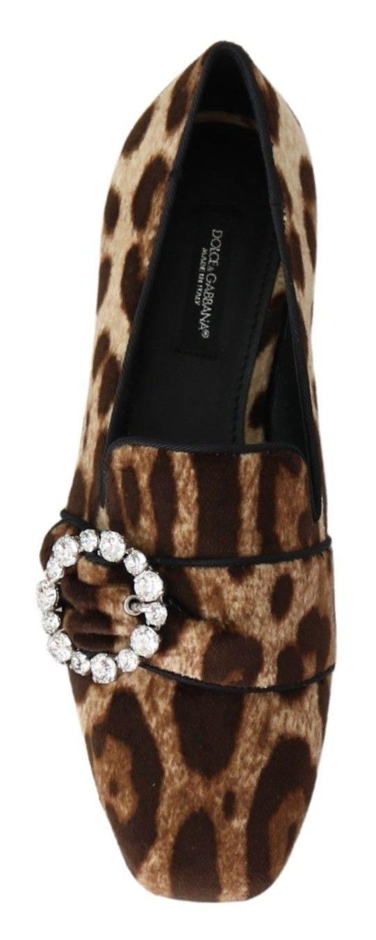 Dolce & Gabbana Leopard Print Crystal Embellished Loafers - Hilstor