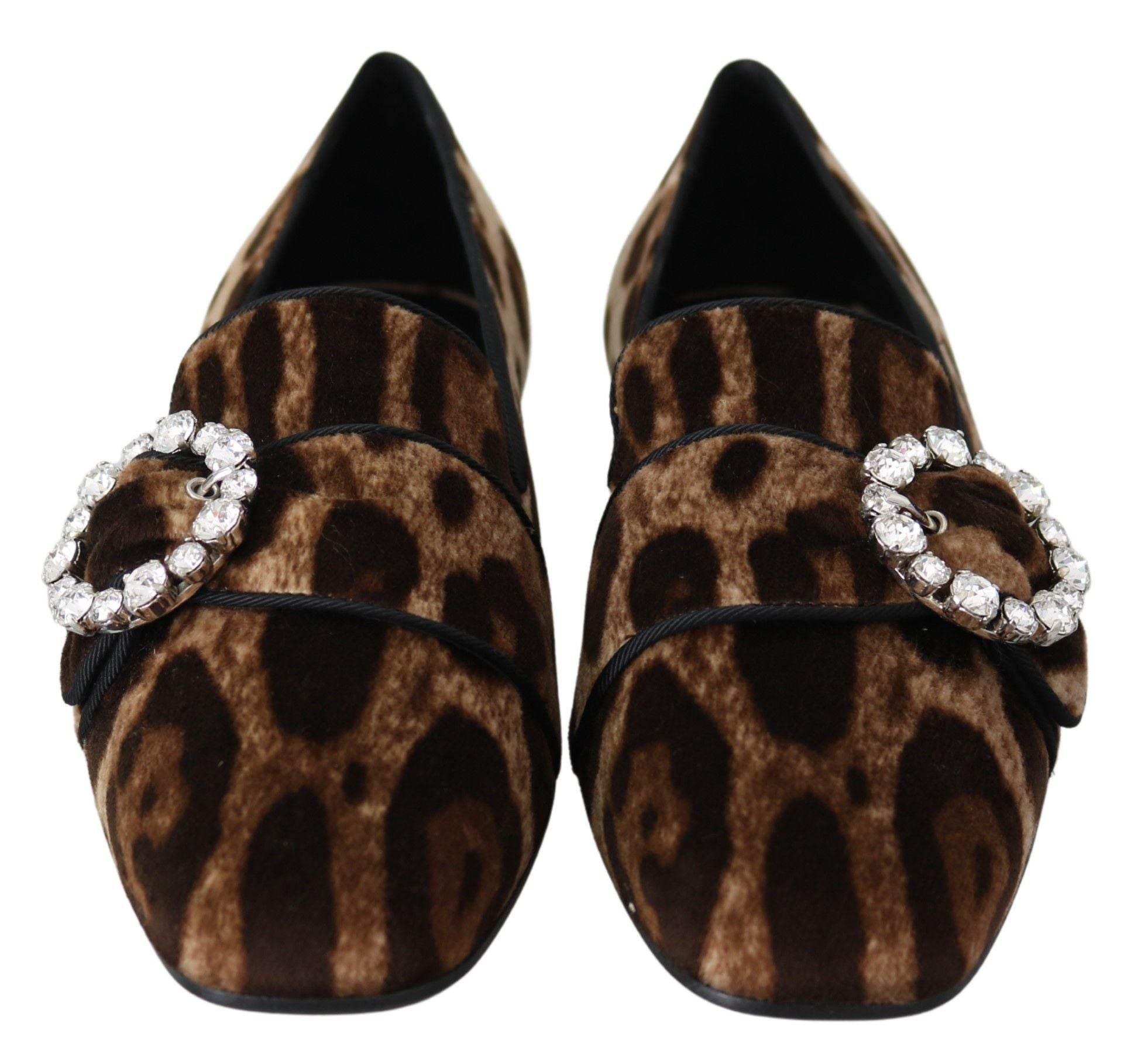 Dolce & Gabbana Leopard Print Crystal Embellished Loafers - Hilstor