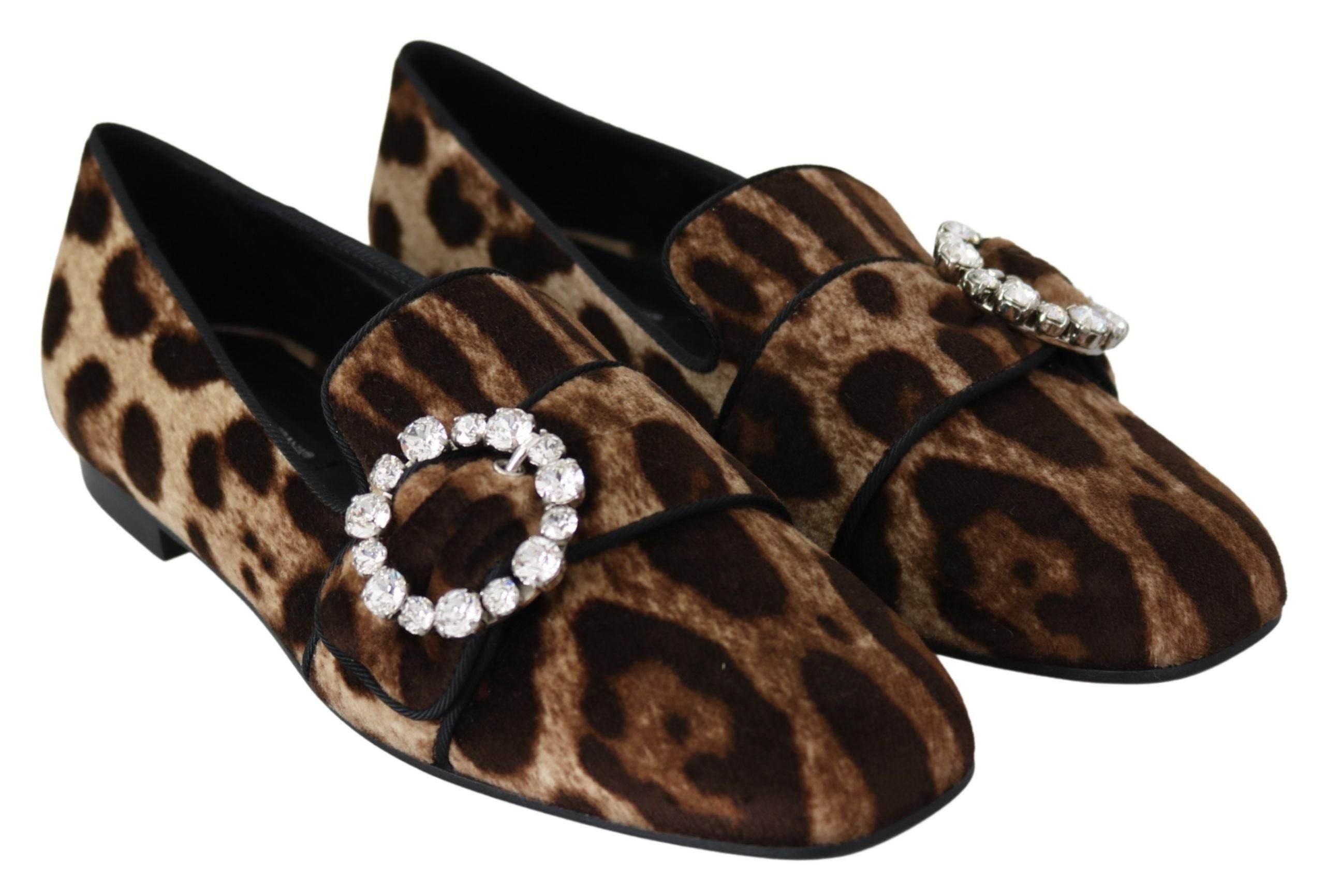 Dolce & Gabbana Leopard Print Crystal Embellished Loafers - Hilstor