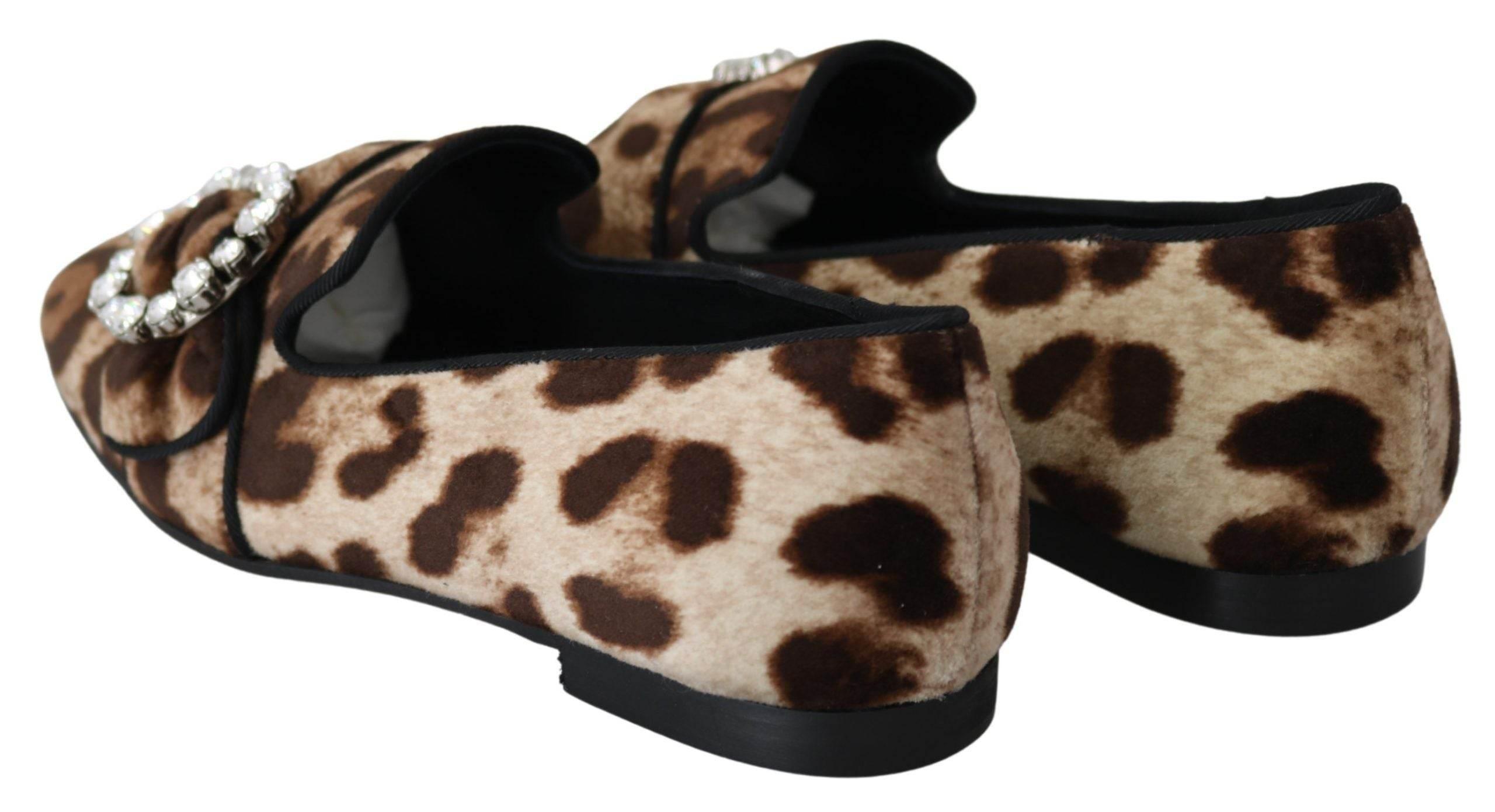 Dolce & Gabbana Leopard Print Crystal Embellished Loafers - Hilstor
