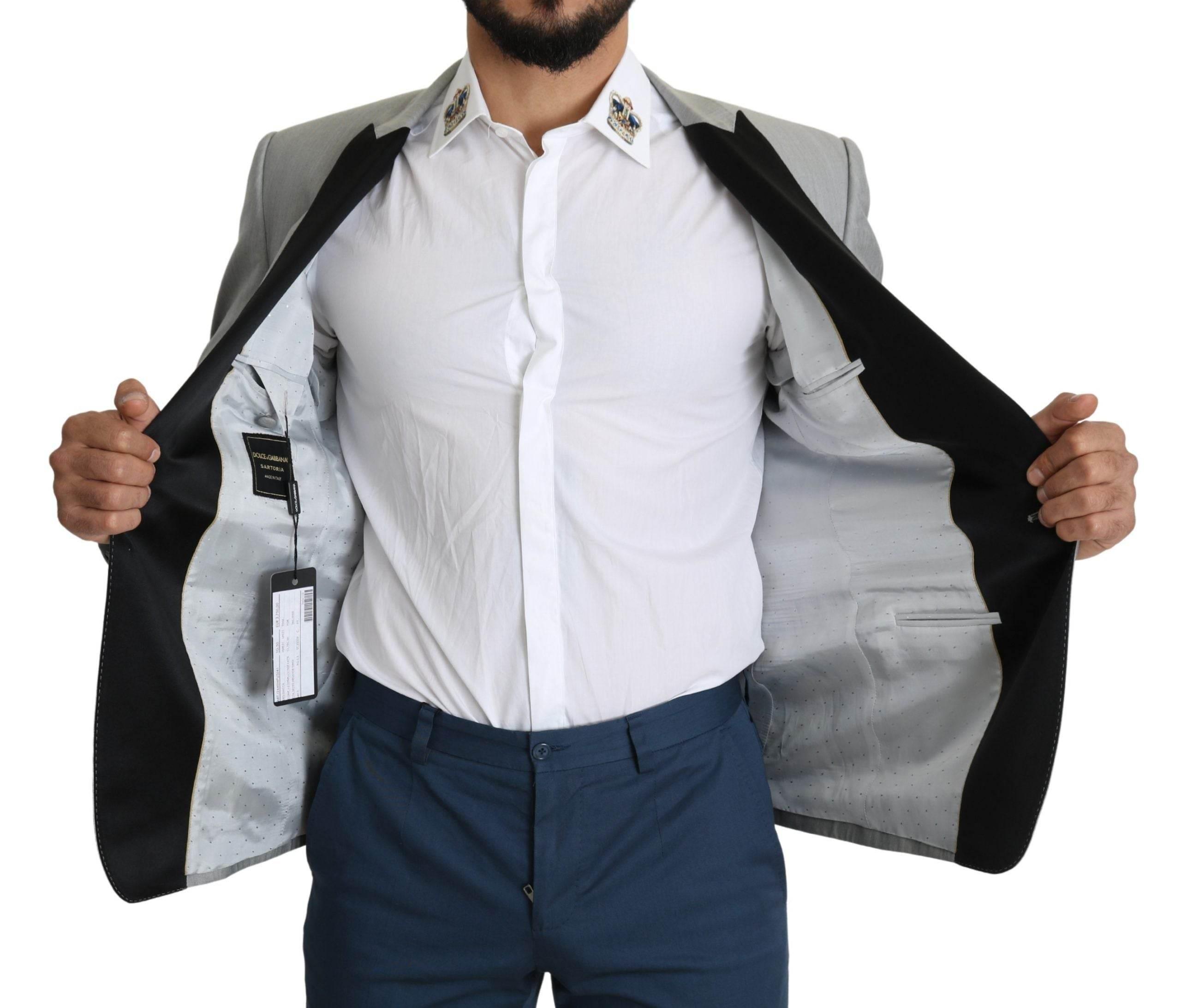 Dolce & Gabbana Light Gray Single Breasted SARTORIA Blazer - Hilstor