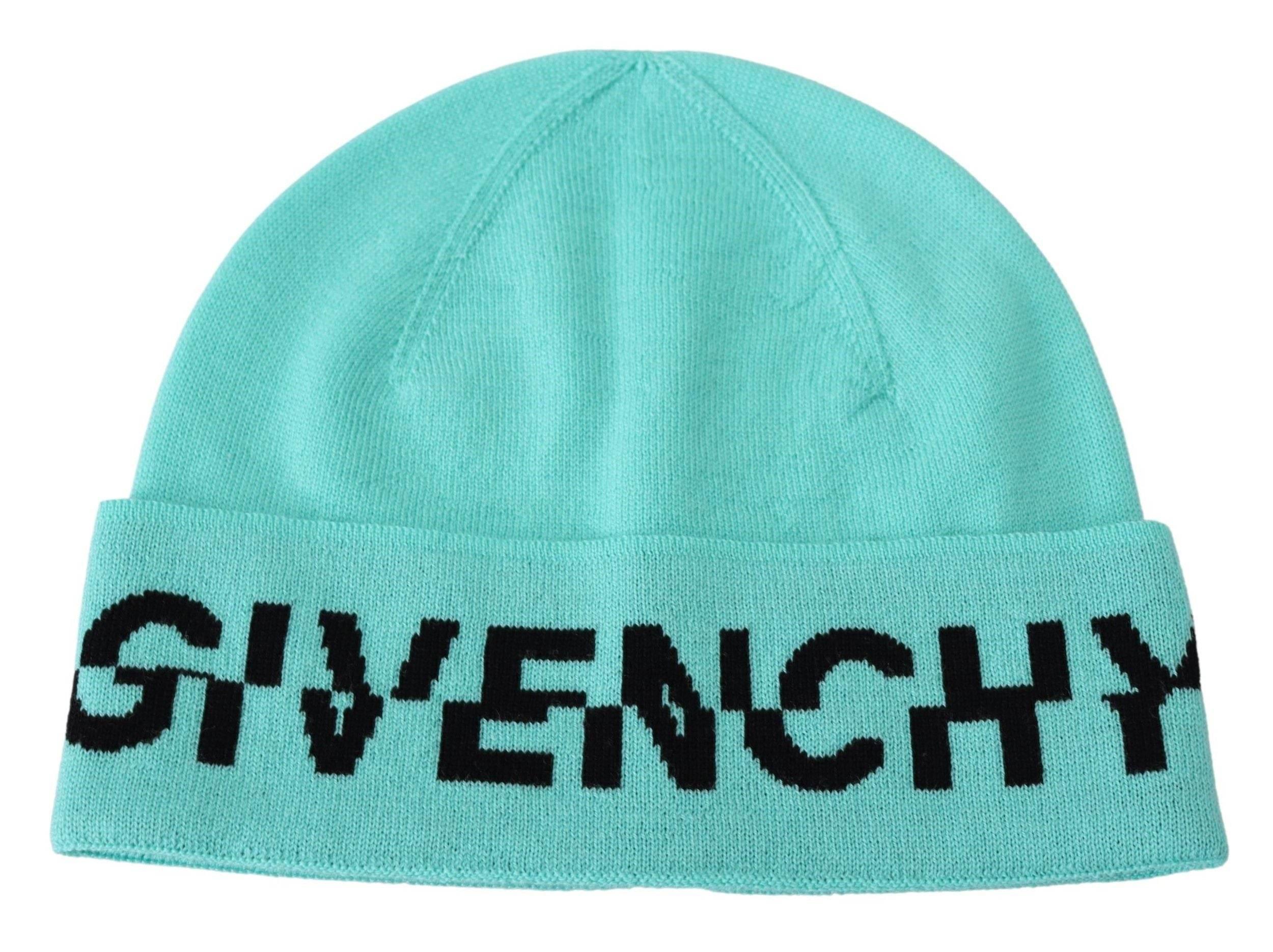 Givenchy Aquamarine Green Wool Beanie with Signature Logo - Hilstor