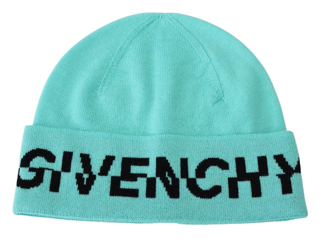 Givenchy Aquamarine Green Wool Beanie with Signature Logo - Hilstor