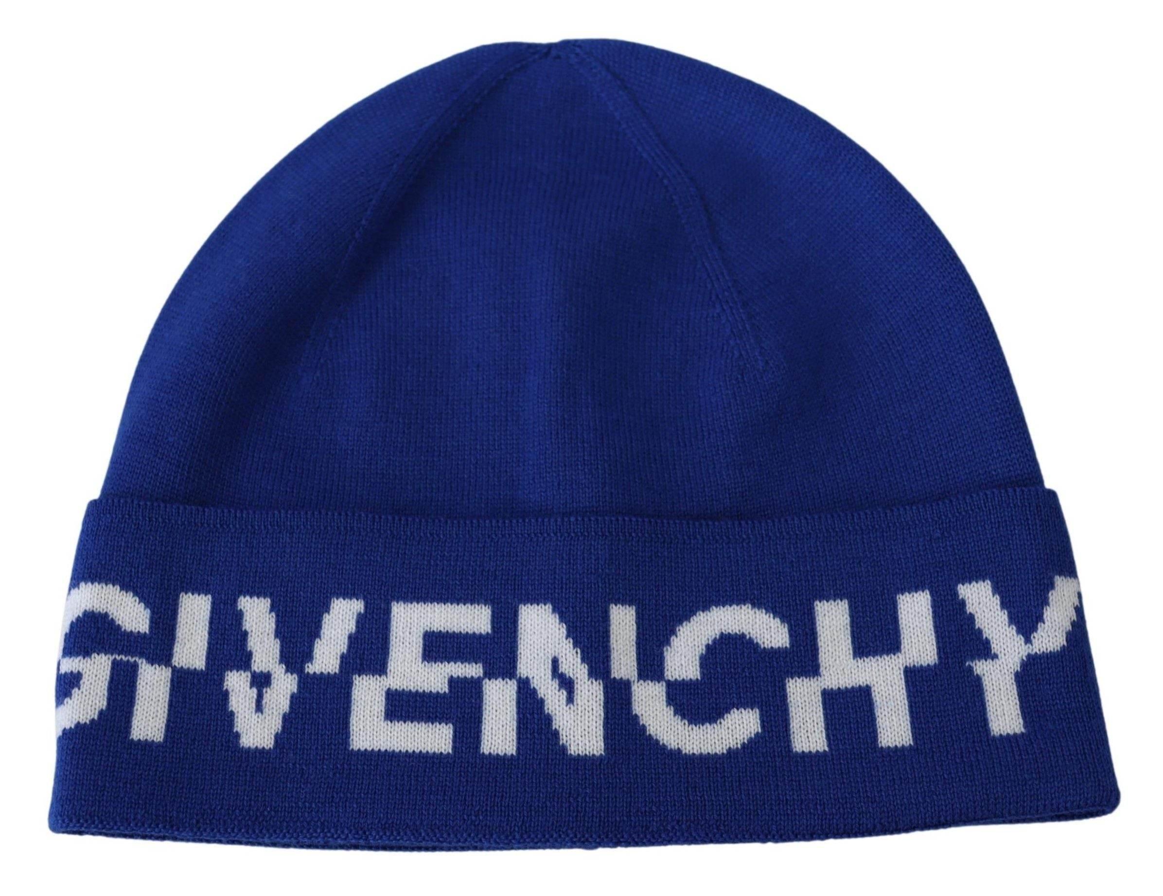 Givenchy Chic Unisex Cobalt Wool Beanie with Logo Detail - Hilstor
