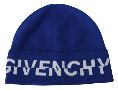 Givenchy Chic Unisex Cobalt Wool Beanie with Logo Detail - Hilstor