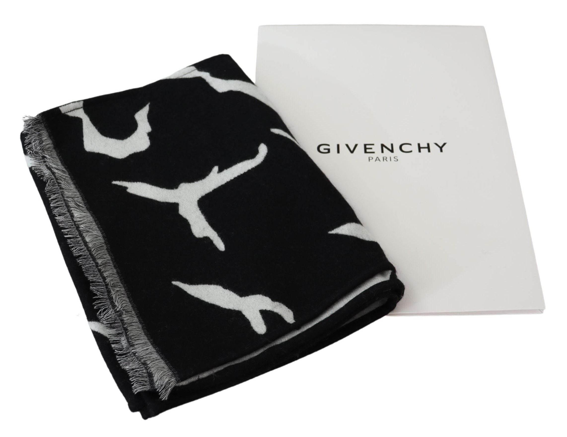 Givenchy Elegant Unisex Wool-Silk Scarf in Black & White - Hilstor