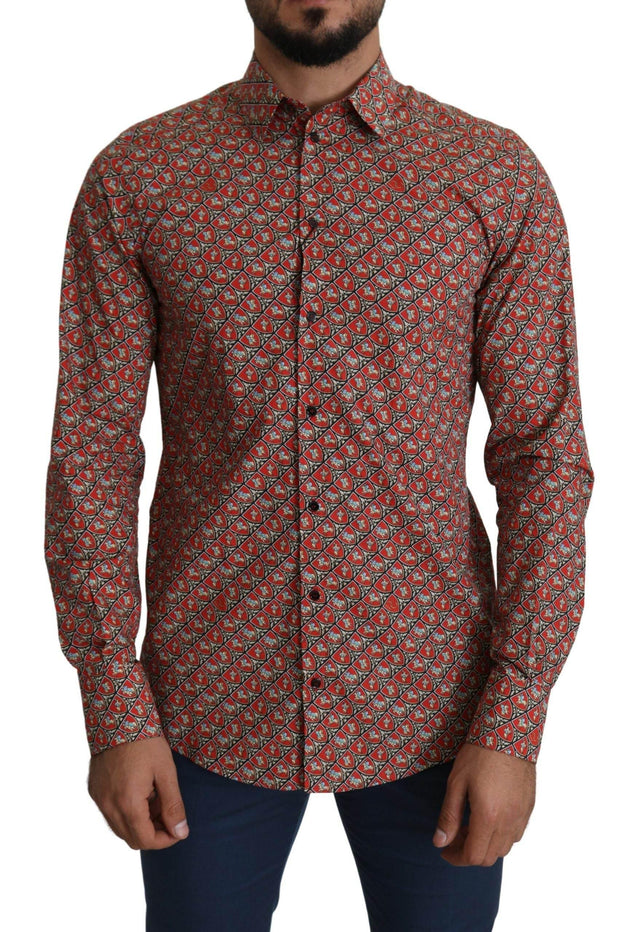 Dolce & Gabbana Elegant Red Martini Fit Cotton Shirt - Hilstor