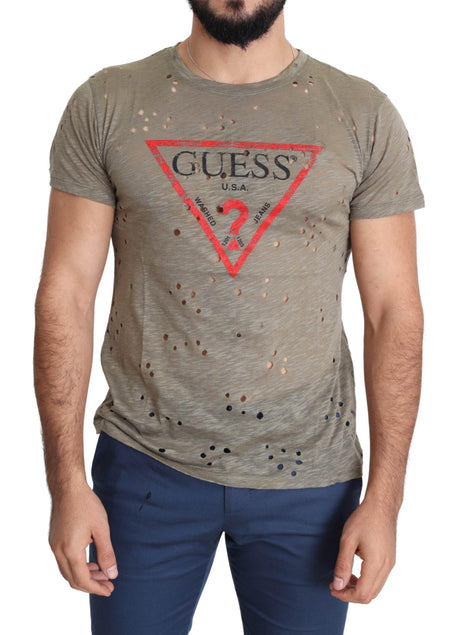 Guess Chic Brown Cotton Stretch Tee - Hilstor