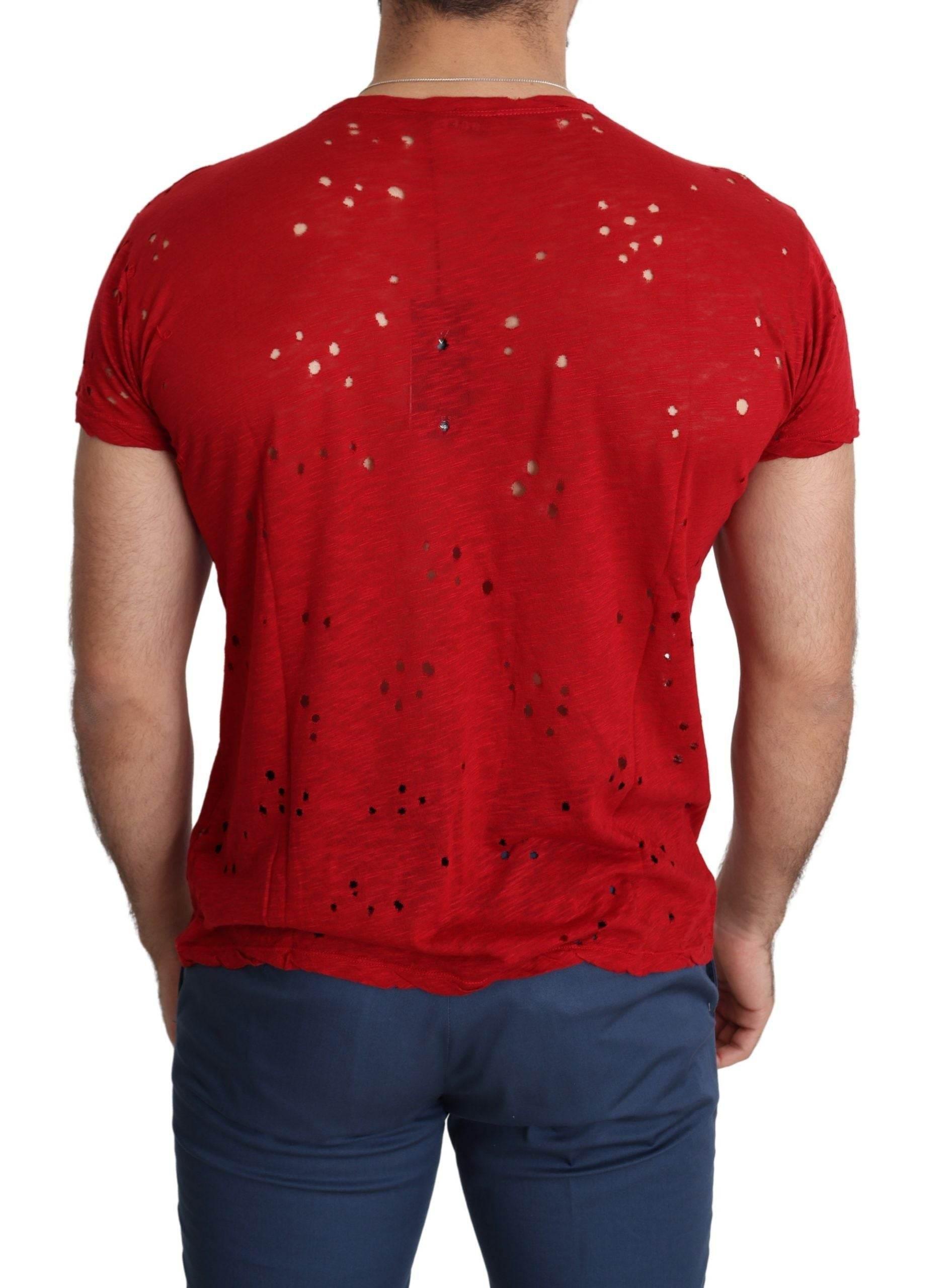 Guess Red Cotton Logo Print Men Casual Top Perforated T-shirt - Hilstor
