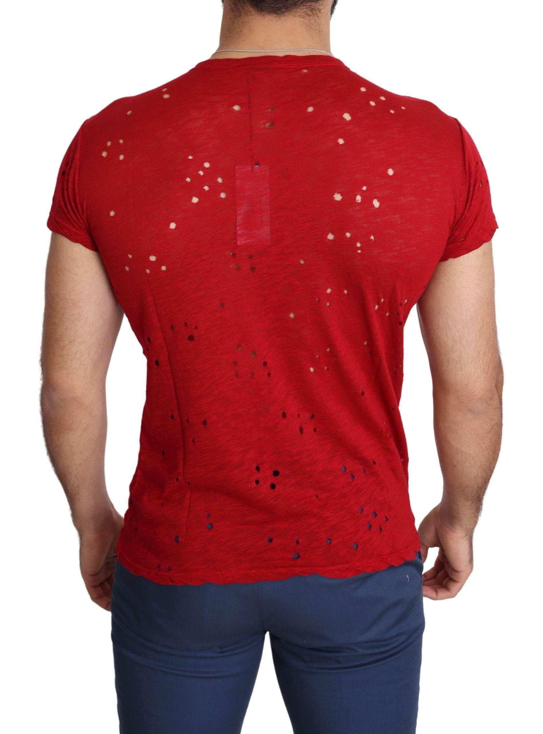 Guess Red Cotton Logo Print Men Casual Top Perforated T-shirt - Hilstor