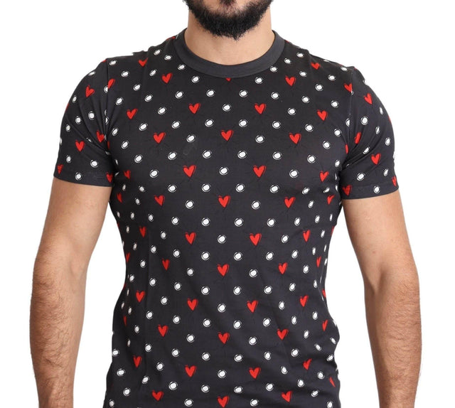 Dolce & Gabbana Dark Gray Hearts Print Cotton Men T-shirt - Hilstor