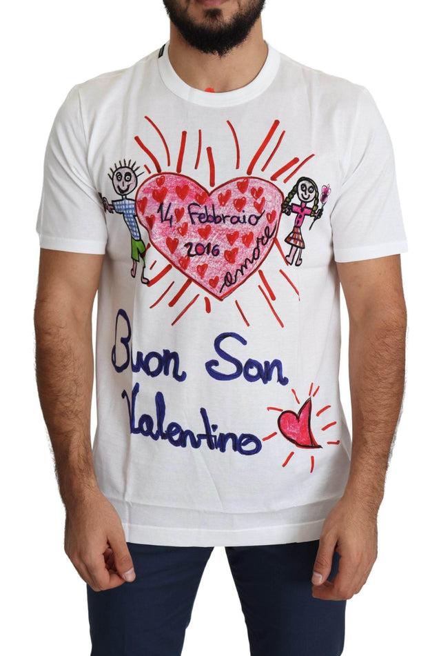 Dolce & Gabbana White Saint Valentine Hearts Print Men T-shirt - Hilstor