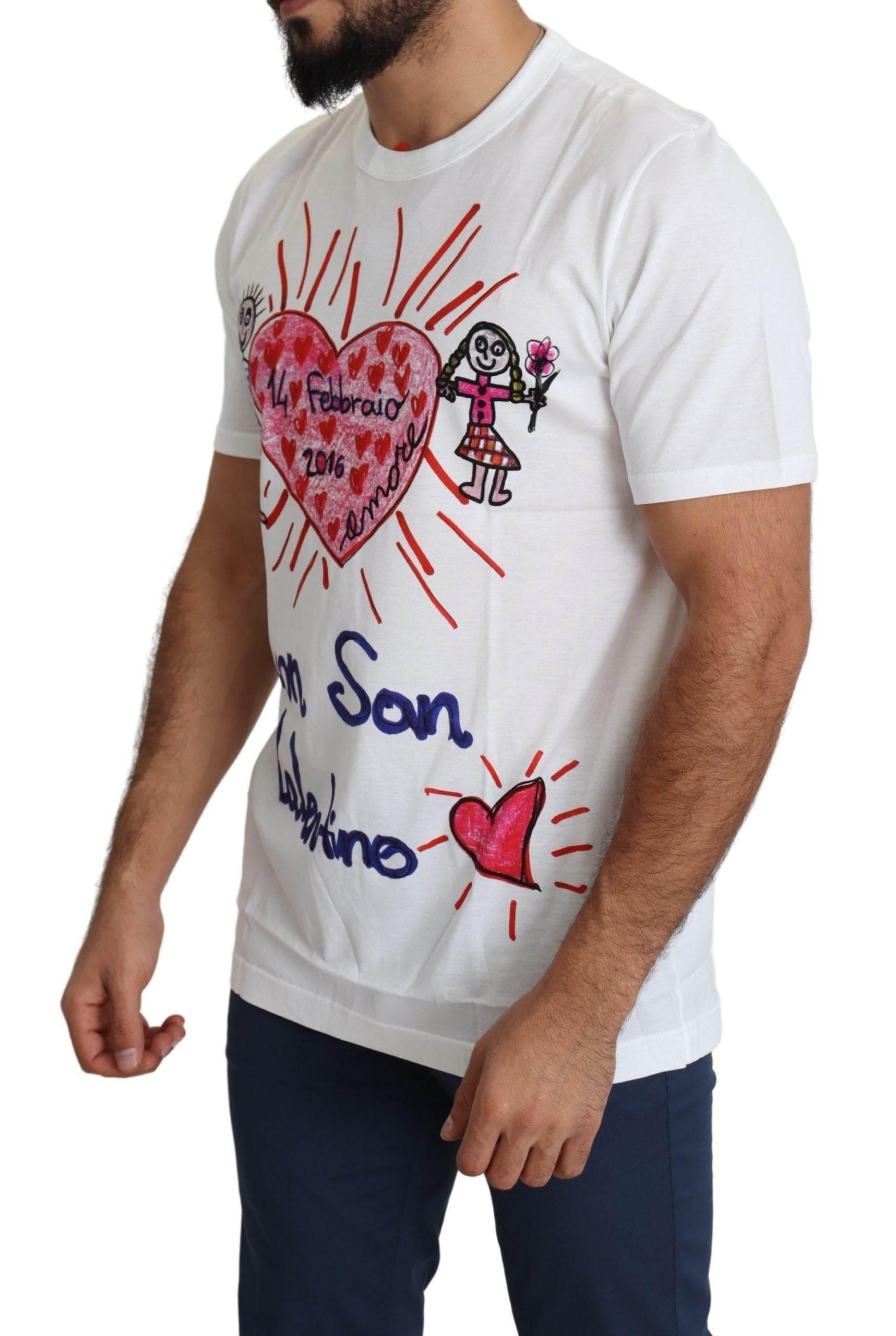 Dolce & Gabbana White Saint Valentine Hearts Print Men T-shirt - Hilstor
