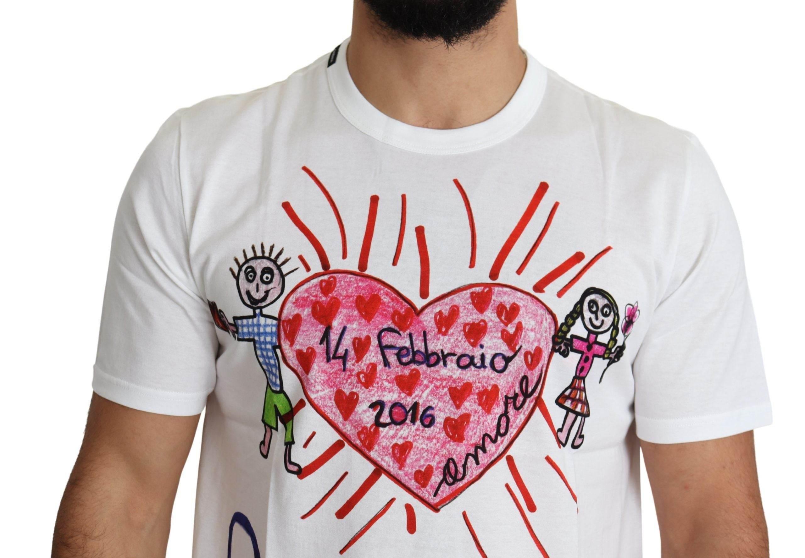 Dolce & Gabbana White Saint Valentine Hearts Print Men T-shirt - Hilstor