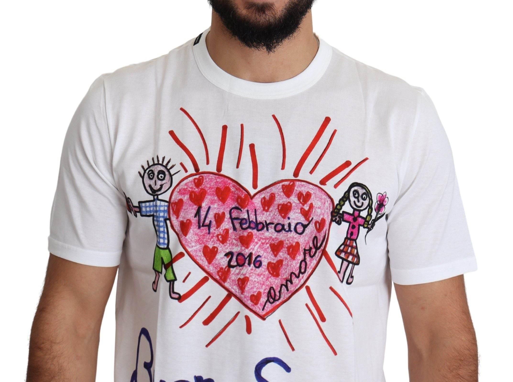 Dolce & Gabbana White Saint Valentine Hearts Print Men T-shirt - Hilstor