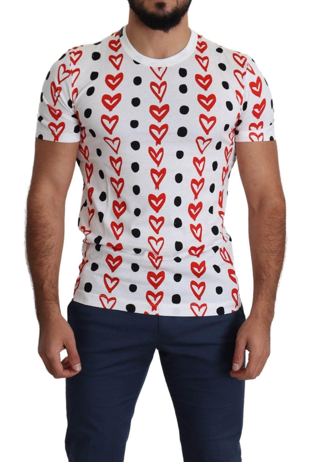 Dolce & Gabbana White Hearts Print Cotton Men Top T-shirt - Hilstor