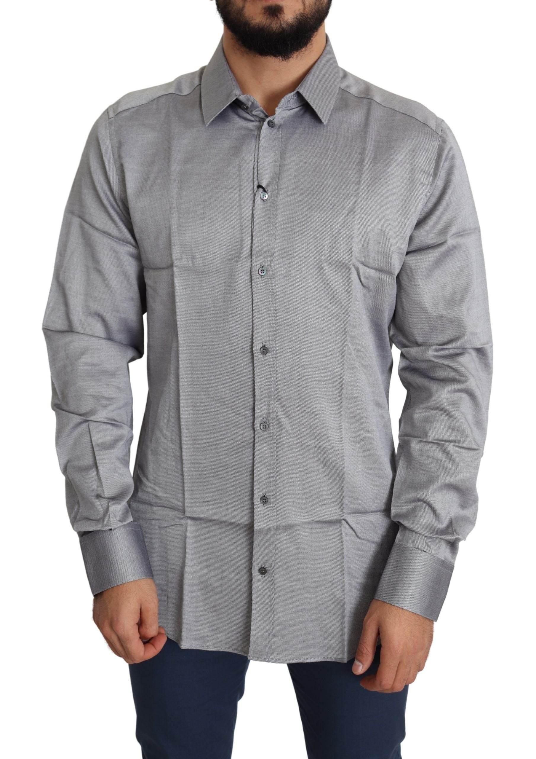 Dolce & Gabbana Elegant Gray Slim Fit Cotton Dress Shirt - Hilstor