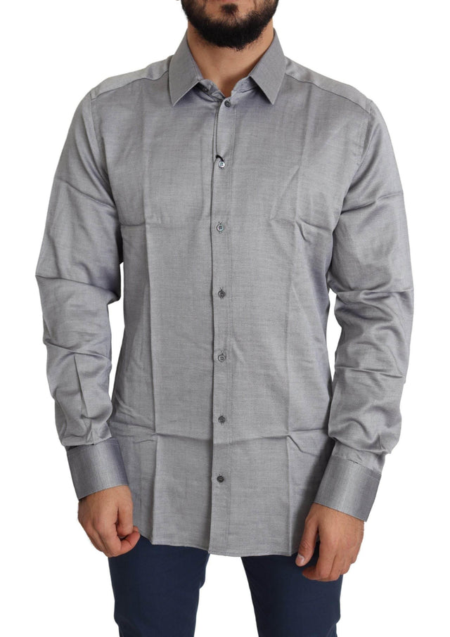 Dolce & Gabbana Elegant Gray Slim Fit Cotton Dress Shirt - Hilstor