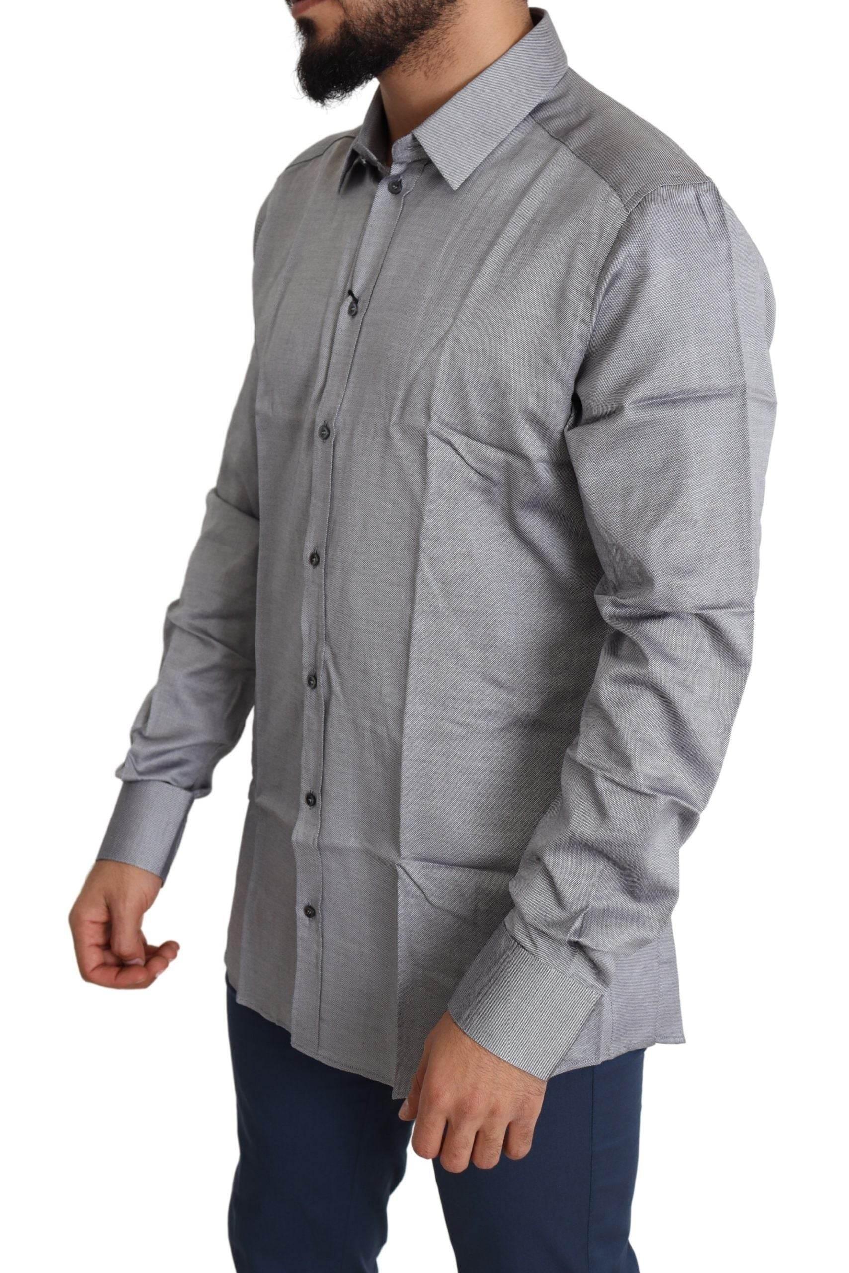Dolce & Gabbana Elegant Gray Slim Fit Cotton Dress Shirt - Hilstor