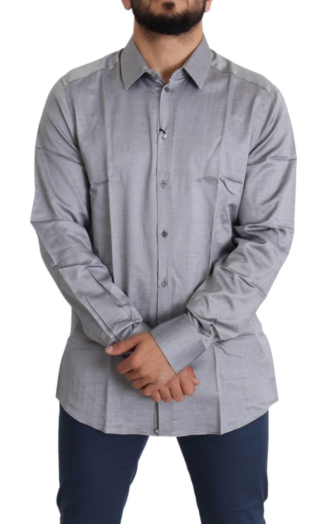 Dolce & Gabbana Elegant Gray Slim Fit Cotton Dress Shirt - Hilstor
