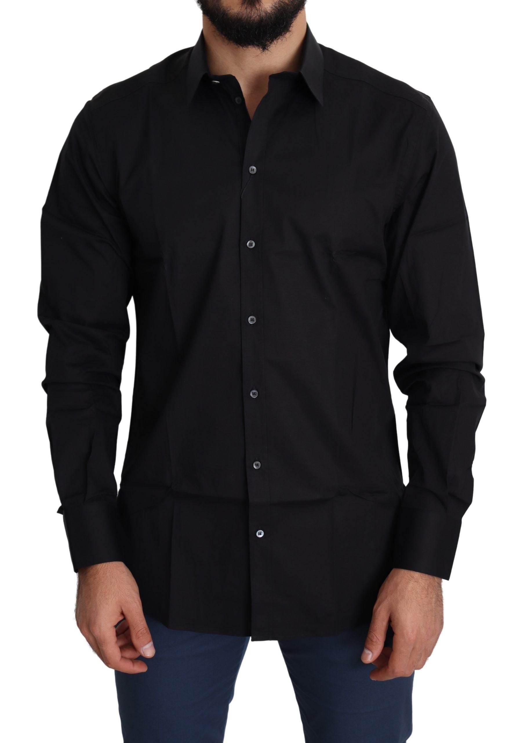 Dolce & Gabbana Elegant Black Cotton Stretch Dress Shirt - Hilstor