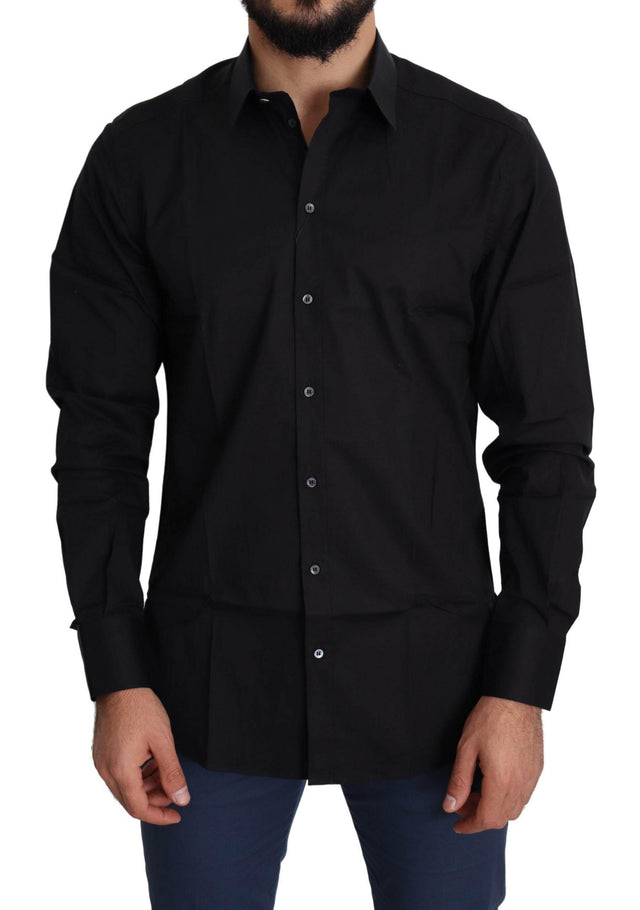 Dolce & Gabbana Elegant Black Cotton Stretch Dress Shirt - Hilstor