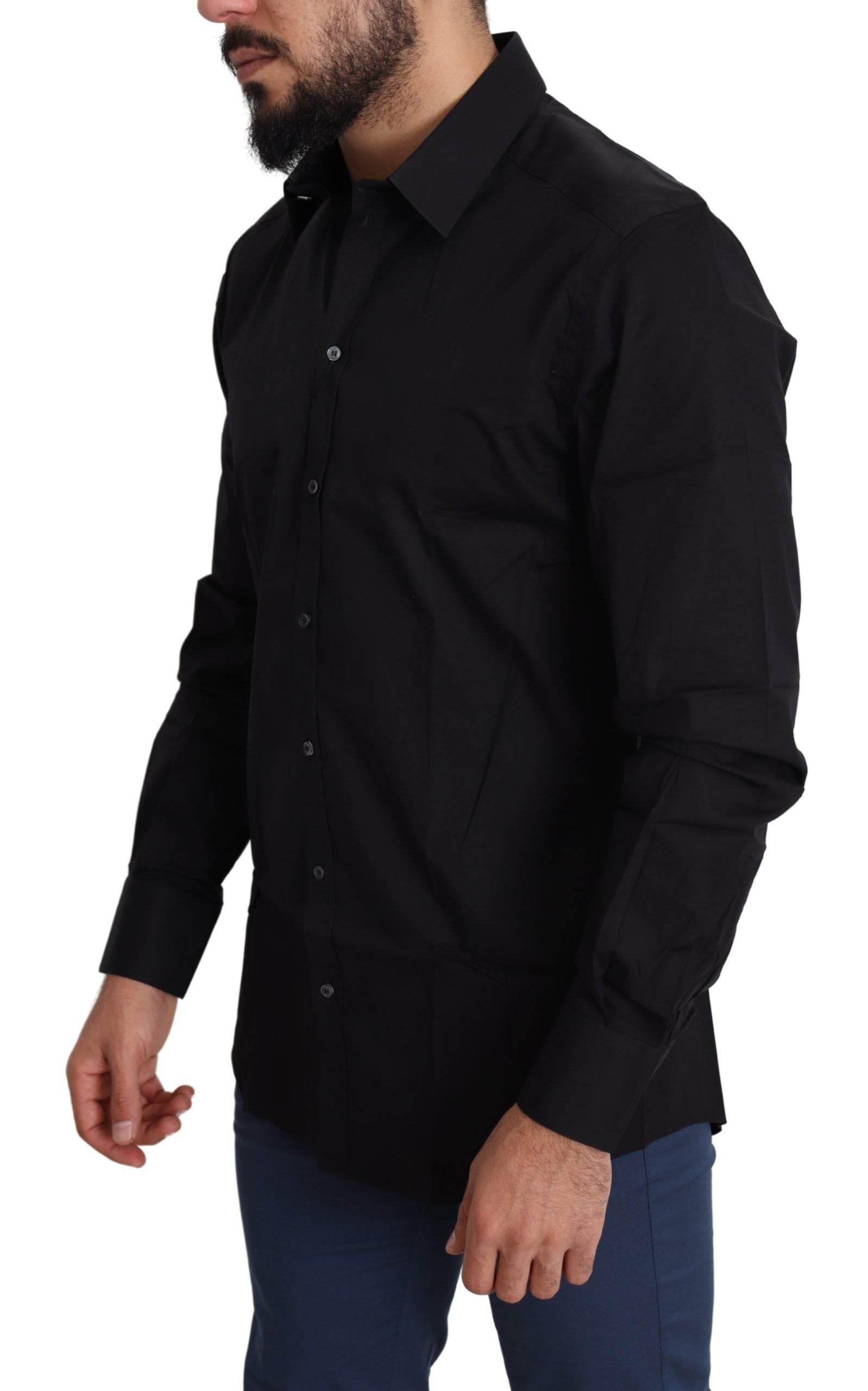 Dolce & Gabbana Elegant Black Cotton Stretch Dress Shirt - Hilstor