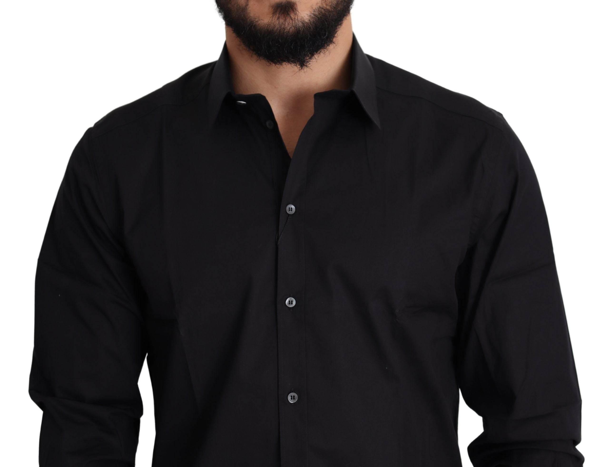Dolce & Gabbana Elegant Black Cotton Stretch Dress Shirt - Hilstor
