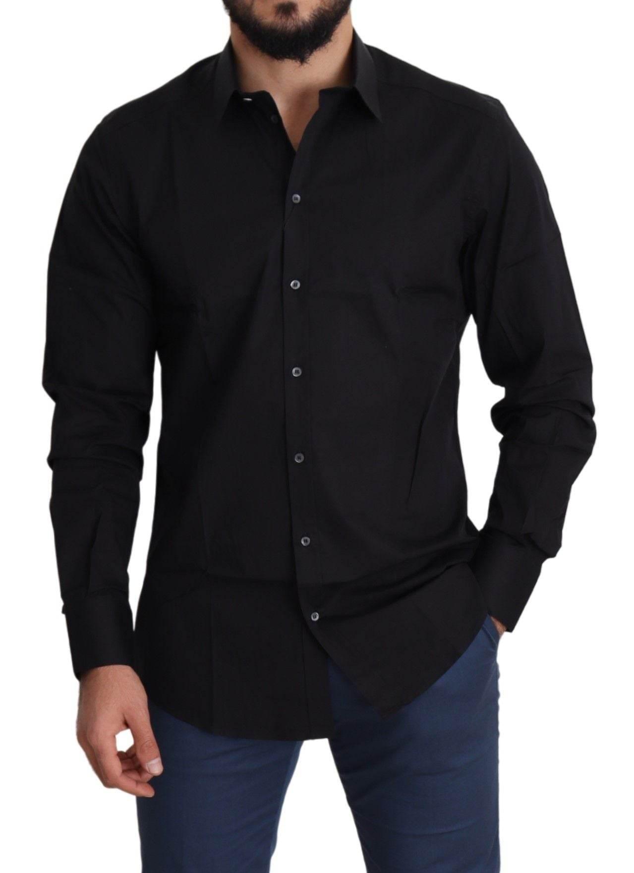 Dolce & Gabbana Elegant Black Cotton Stretch Dress Shirt - Hilstor