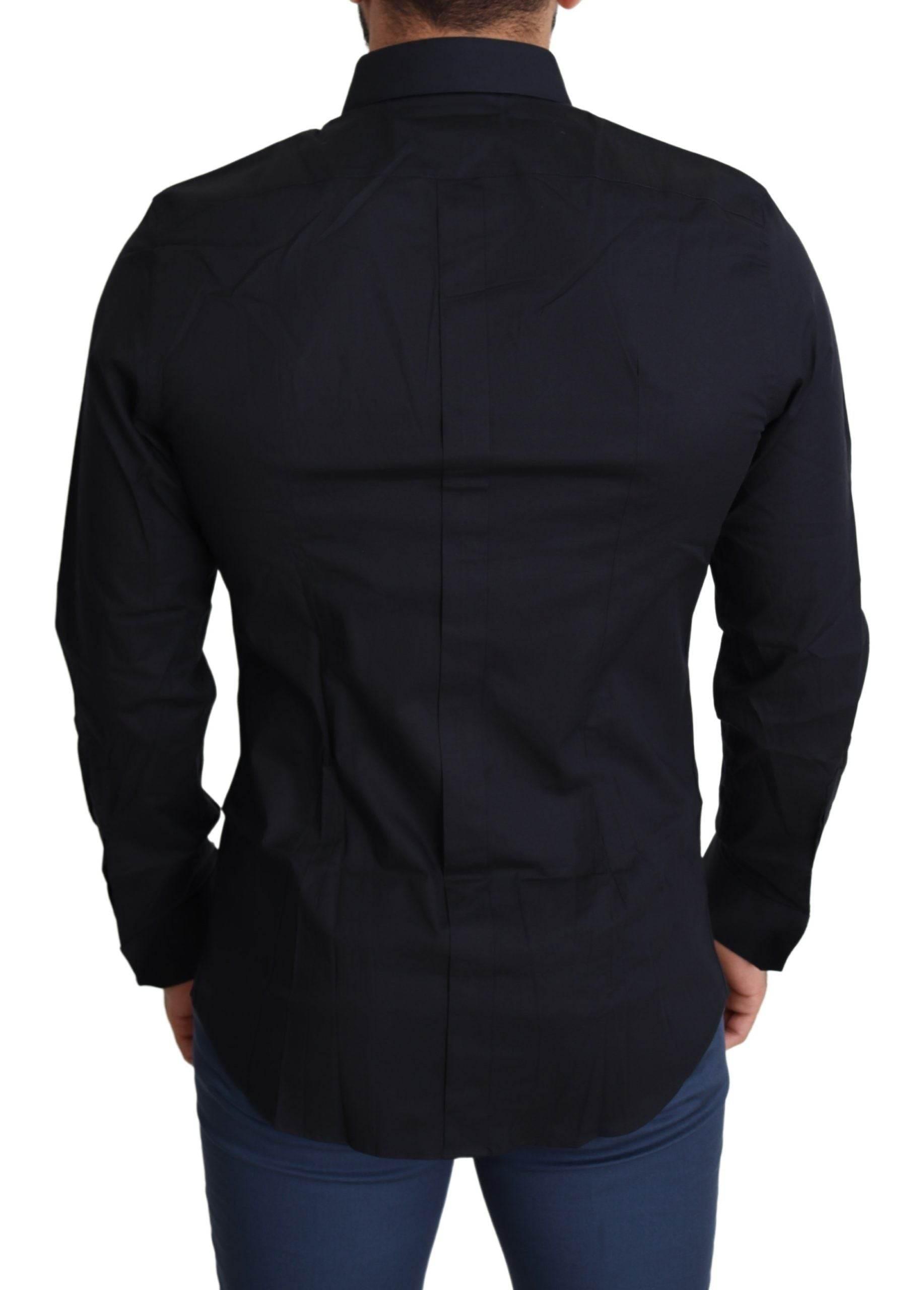 Dolce & Gabbana Sleek Black Slim Fit Cotton Stretch Dress Shirt - Hilstor