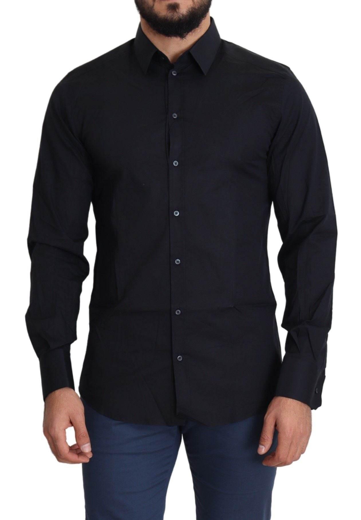Dolce & Gabbana Sleek Black Slim Fit Cotton Stretch Dress Shirt - Hilstor