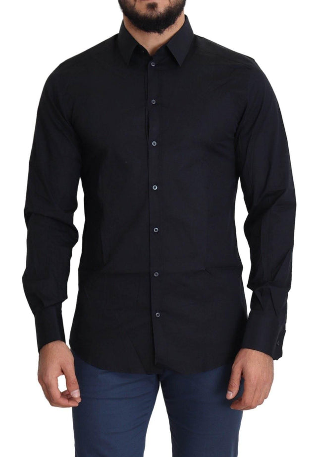 Dolce & Gabbana Sleek Black Slim Fit Cotton Stretch Dress Shirt - Hilstor