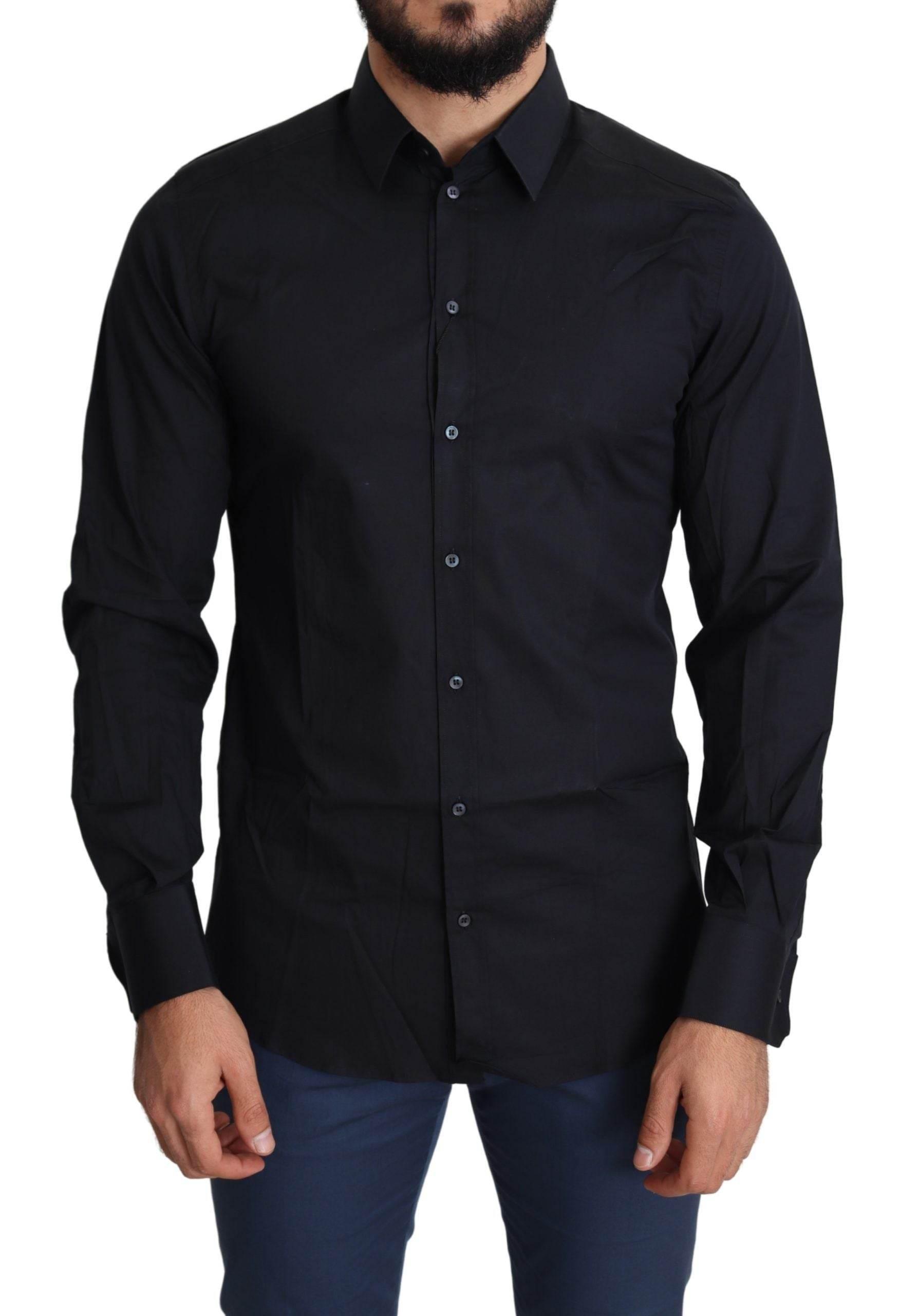 Dolce & Gabbana Sleek Black Slim Fit Cotton Stretch Dress Shirt - Hilstor