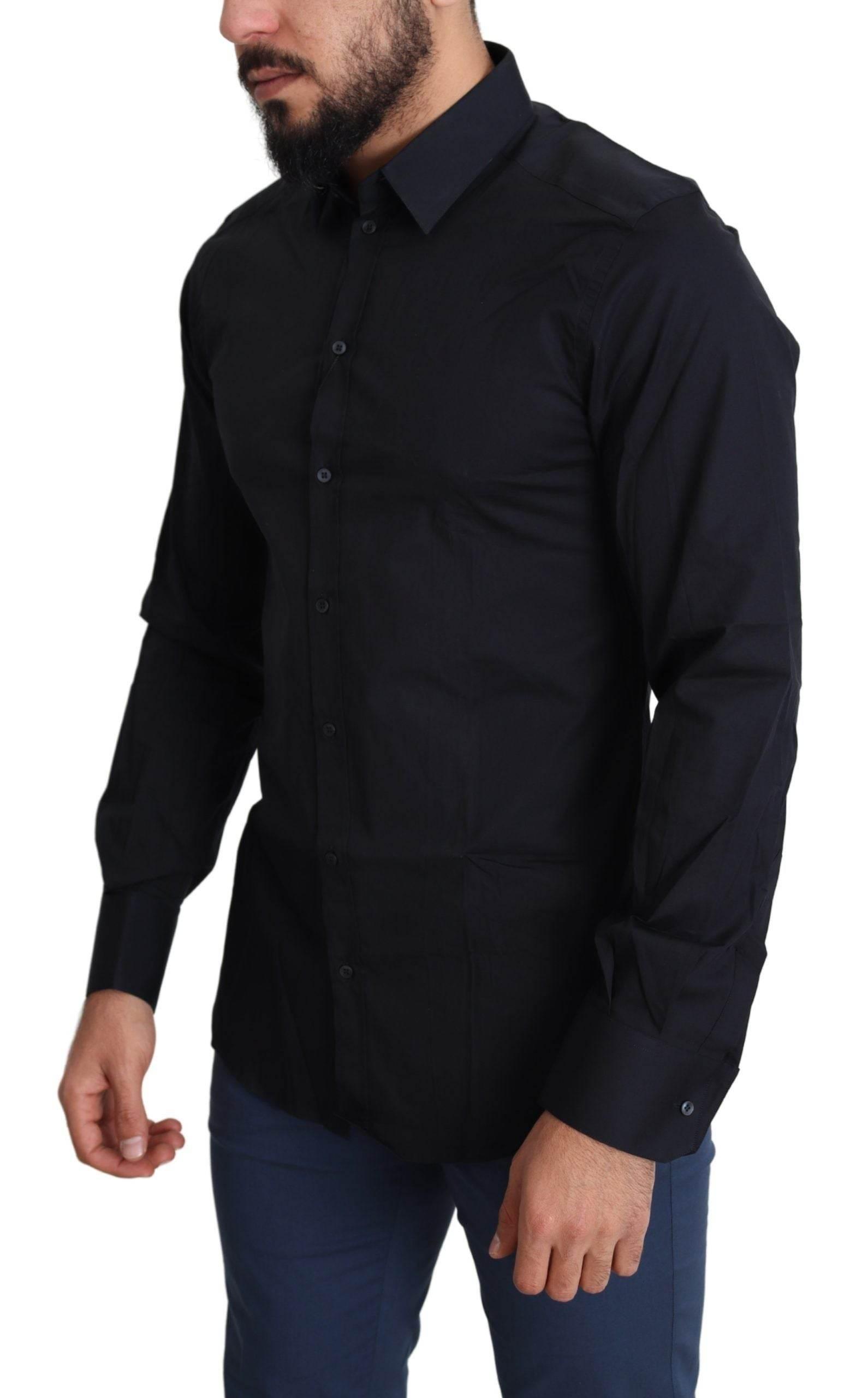 Dolce & Gabbana Sleek Black Slim Fit Cotton Stretch Dress Shirt - Hilstor