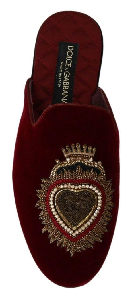 Dolce & Gabbana Red Velvet Embroidered Slides - Hilstor