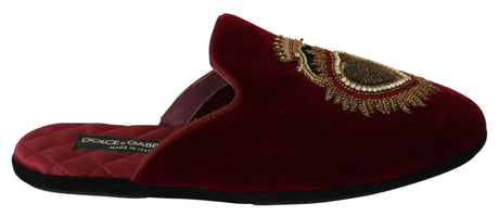Dolce & Gabbana Red Velvet Embroidered Slides - Hilstor