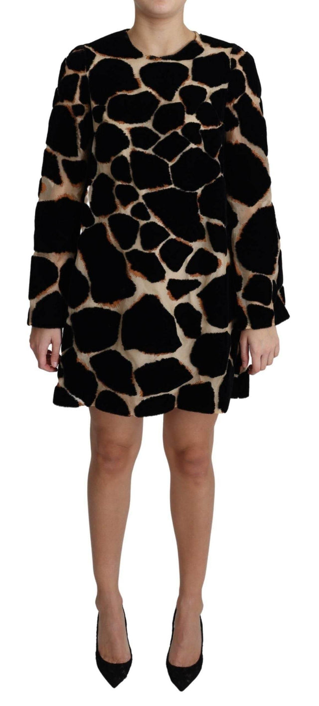 Dolce & Gabbana Black Giraffe Print Shift Mini Dress - Hilstor