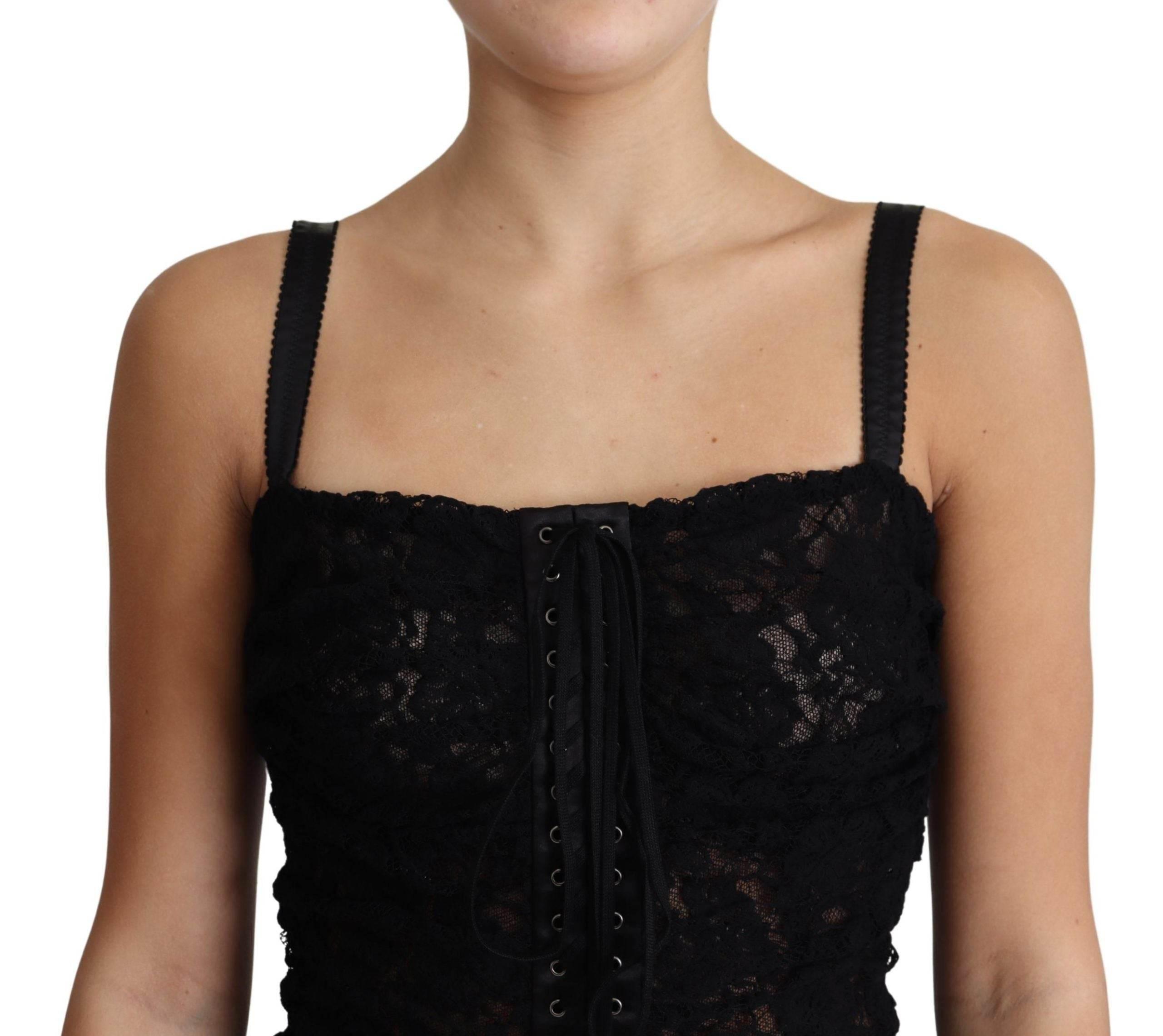 Dolce & Gabbana Black Lace Up Floral Corset Bustier Mini Dress - Hilstor