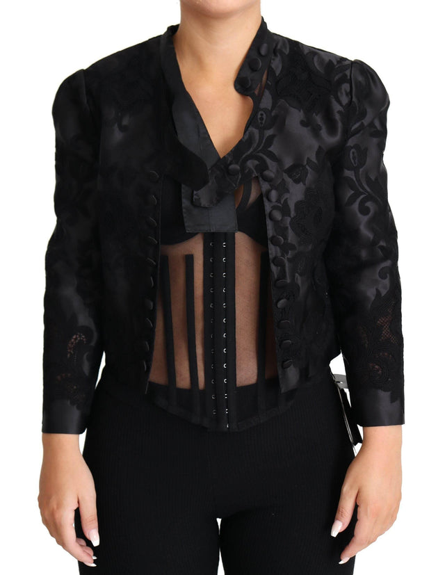 Dolce & Gabbana Black Lace Sheer Corset Organza Silk Jacket - Hilstor