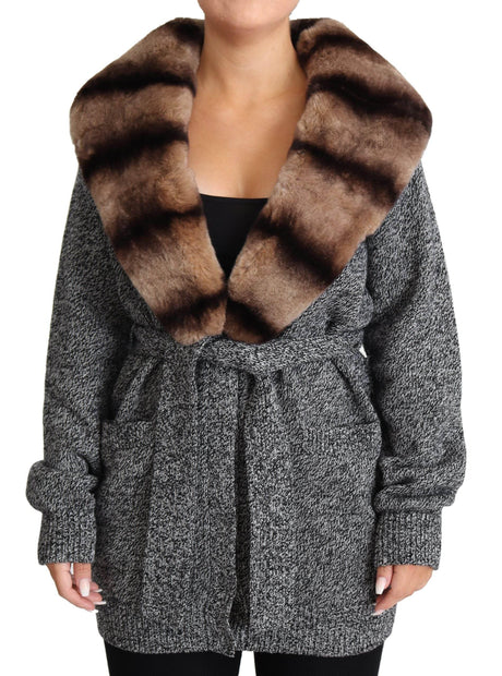 Dolce & Gabbana Gray Cardigan Fur Coat Cashmere Jacket - Hilstor