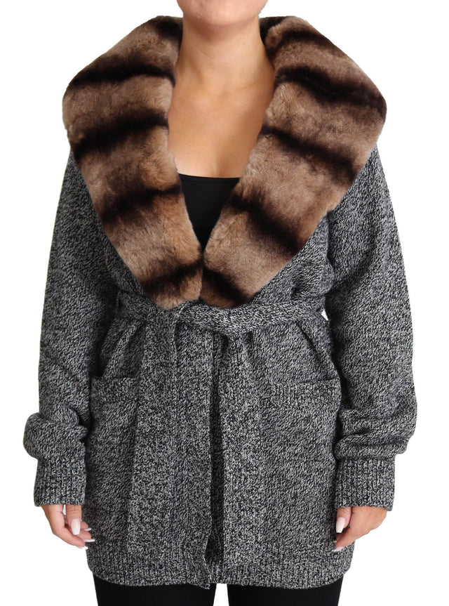 Dolce & Gabbana Gray Cardigan Fur Coat Cashmere Jacket - Hilstor