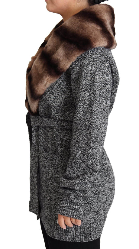 Dolce & Gabbana Gray Cardigan Fur Coat Cashmere Jacket - Hilstor