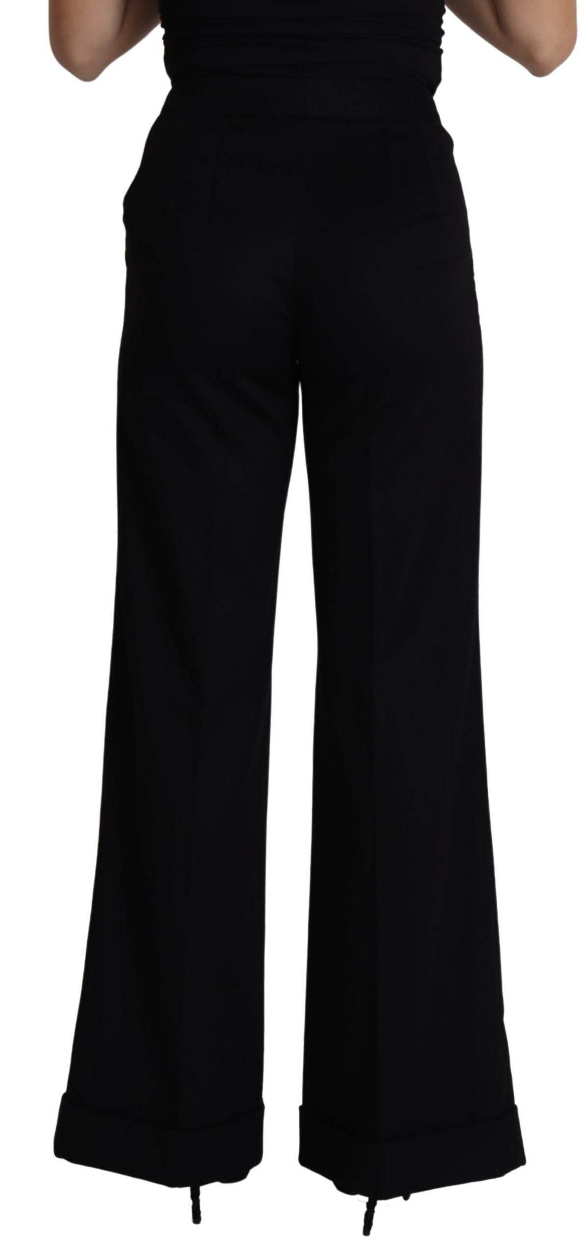 Dolce & Gabbana Black Cashmere Wide Leg Women Trouser Pants - Hilstor