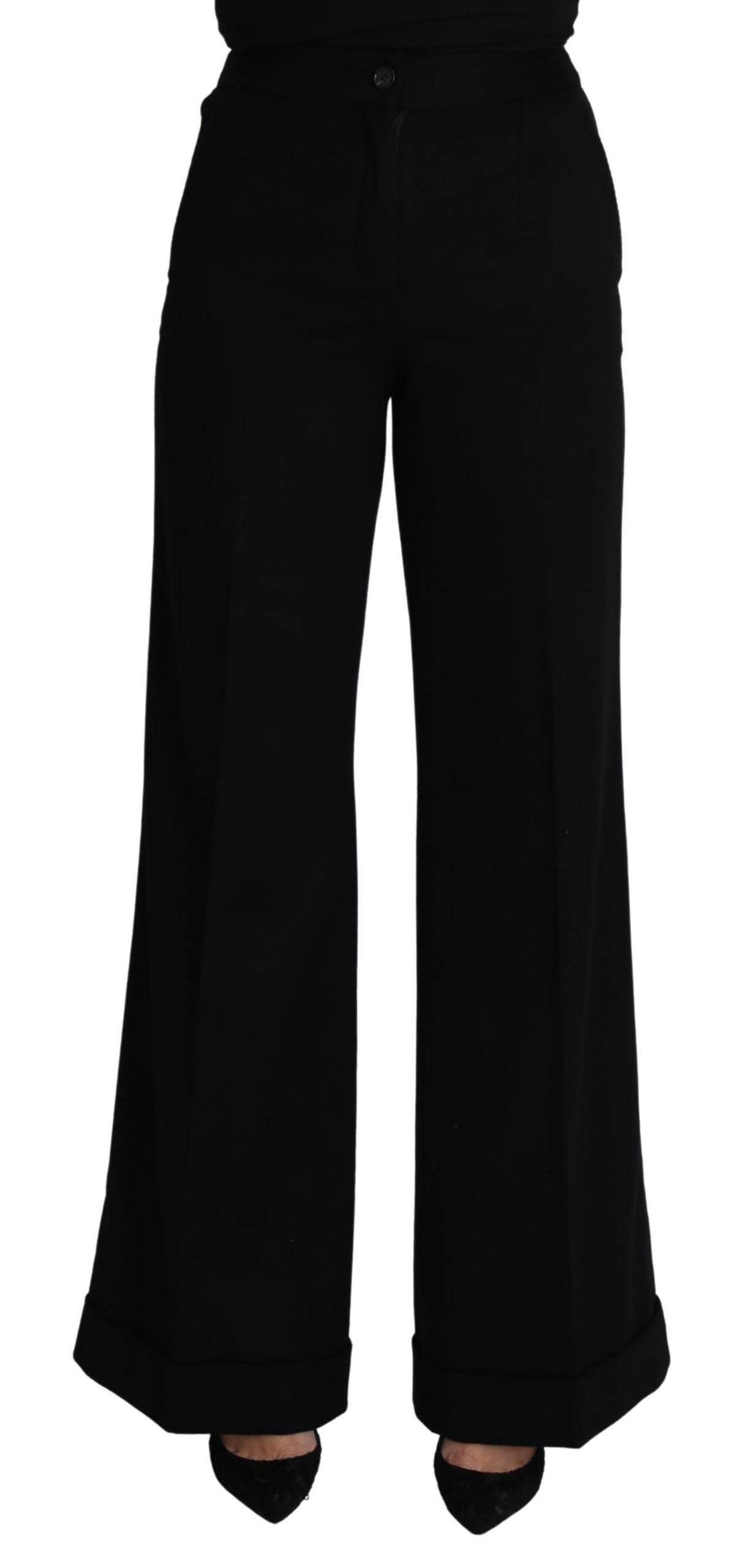 Dolce & Gabbana Black Cashmere Wide Leg Women Trouser Pants - Hilstor