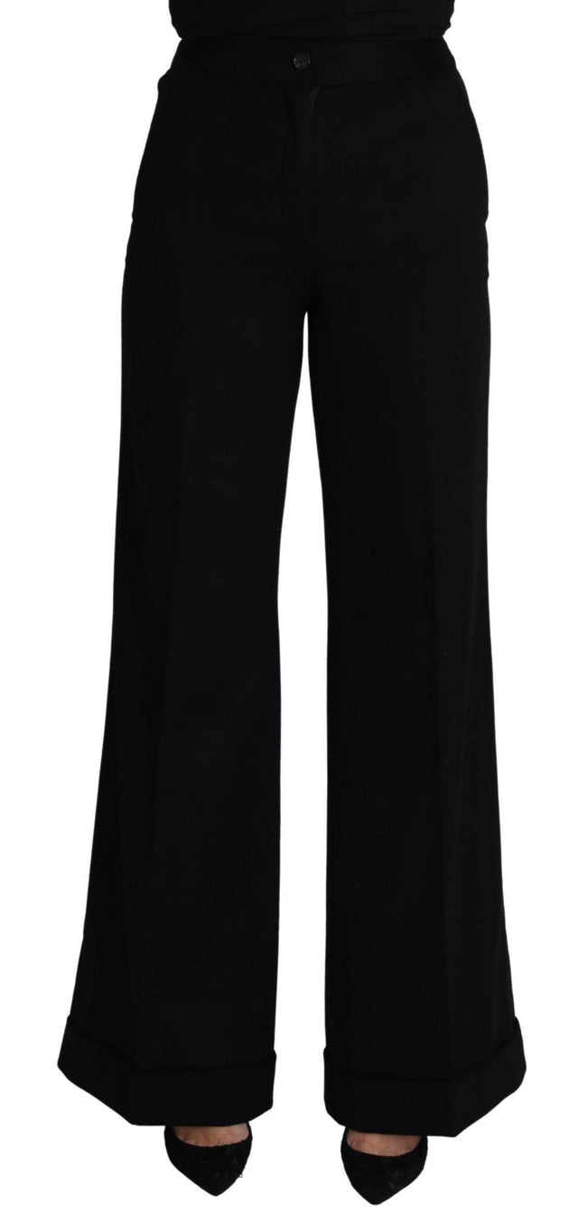Dolce & Gabbana Black Cashmere Wide Leg Women Trouser Pants - Hilstor