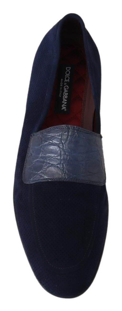 Dolce & Gabbana Elegant Blue Suede Leather Loafers - Hilstor