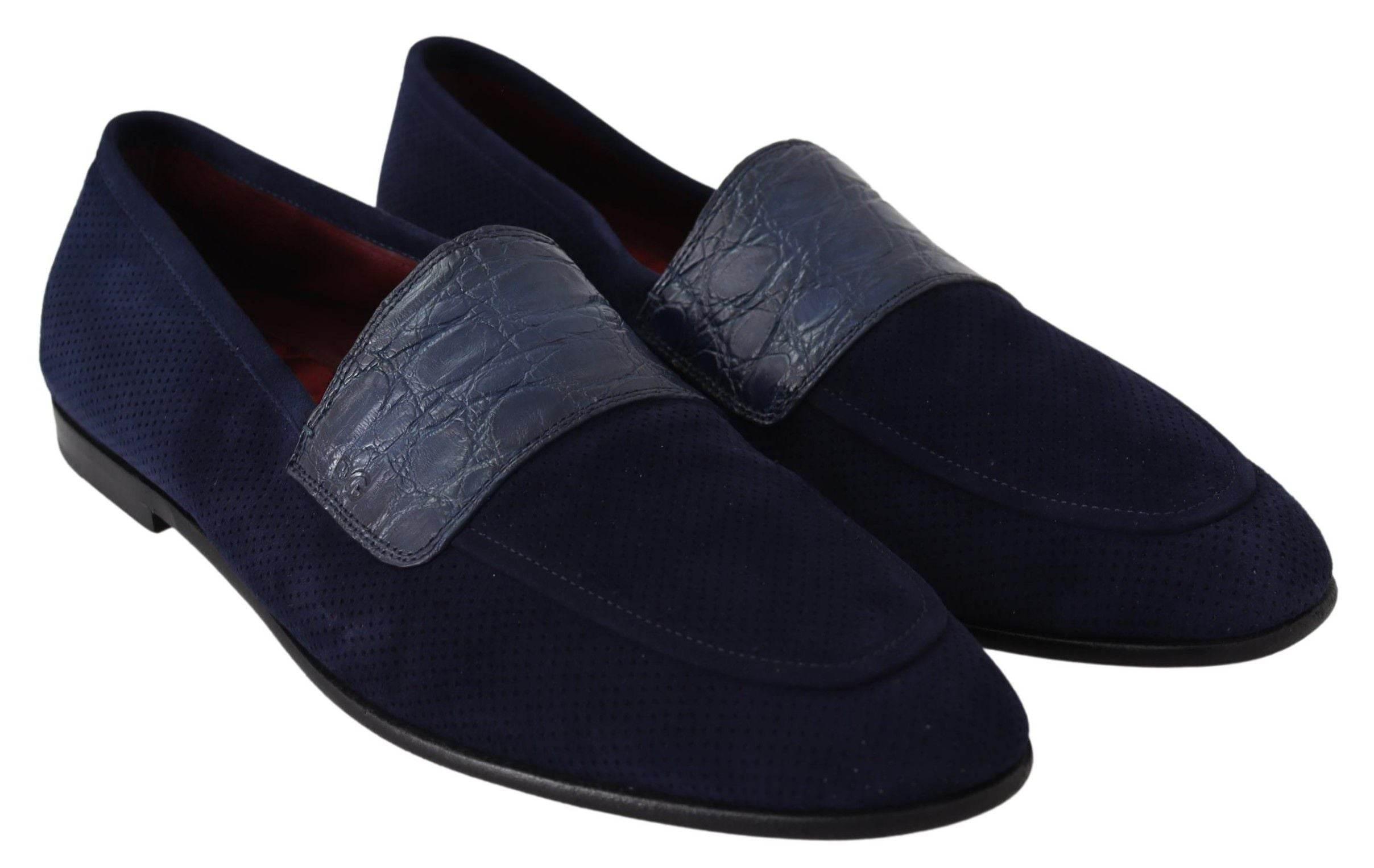 Dolce & Gabbana Elegant Blue Suede Leather Loafers - Hilstor