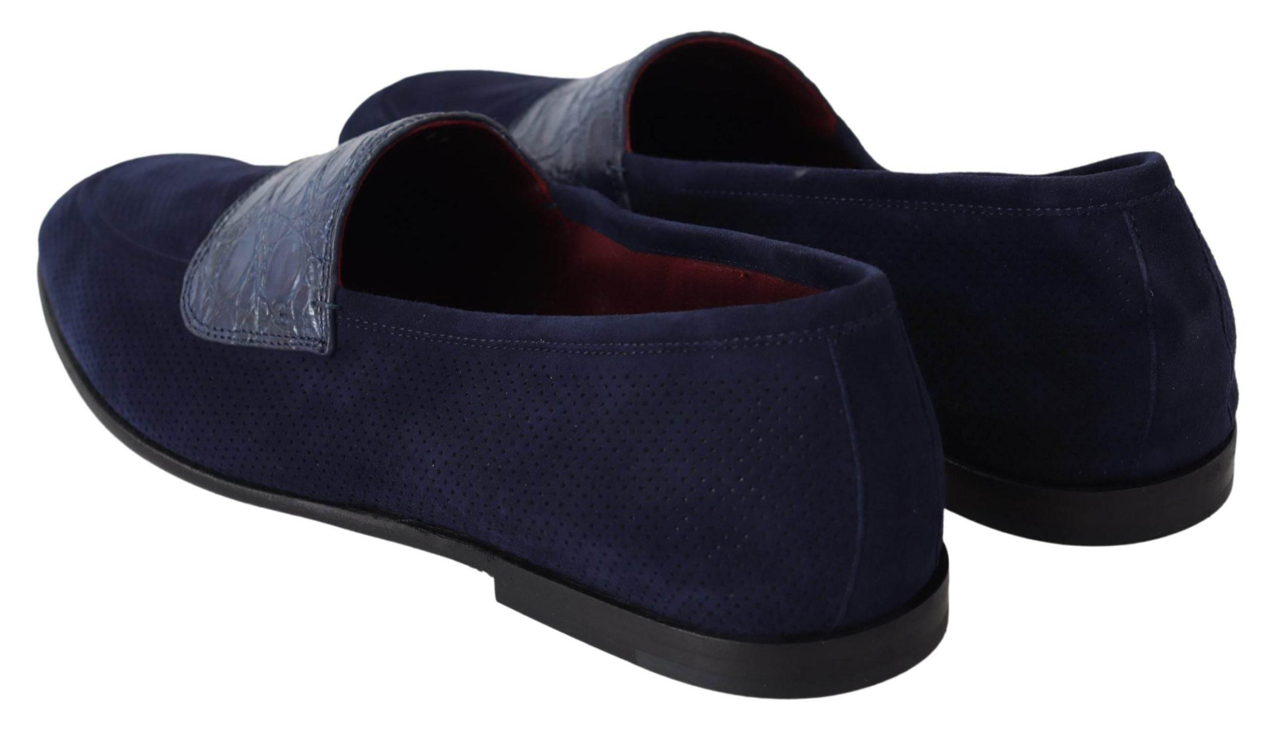 Dolce & Gabbana Elegant Blue Suede Leather Loafers - Hilstor