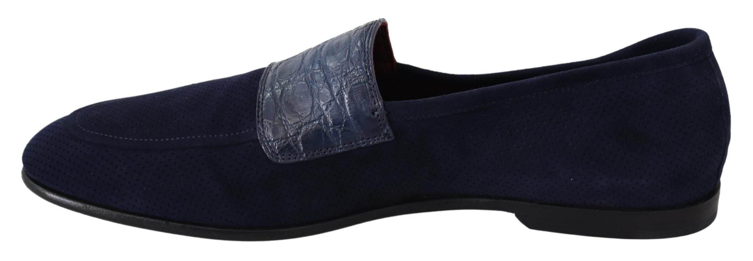 Dolce & Gabbana Elegant Blue Suede Leather Loafers - Hilstor