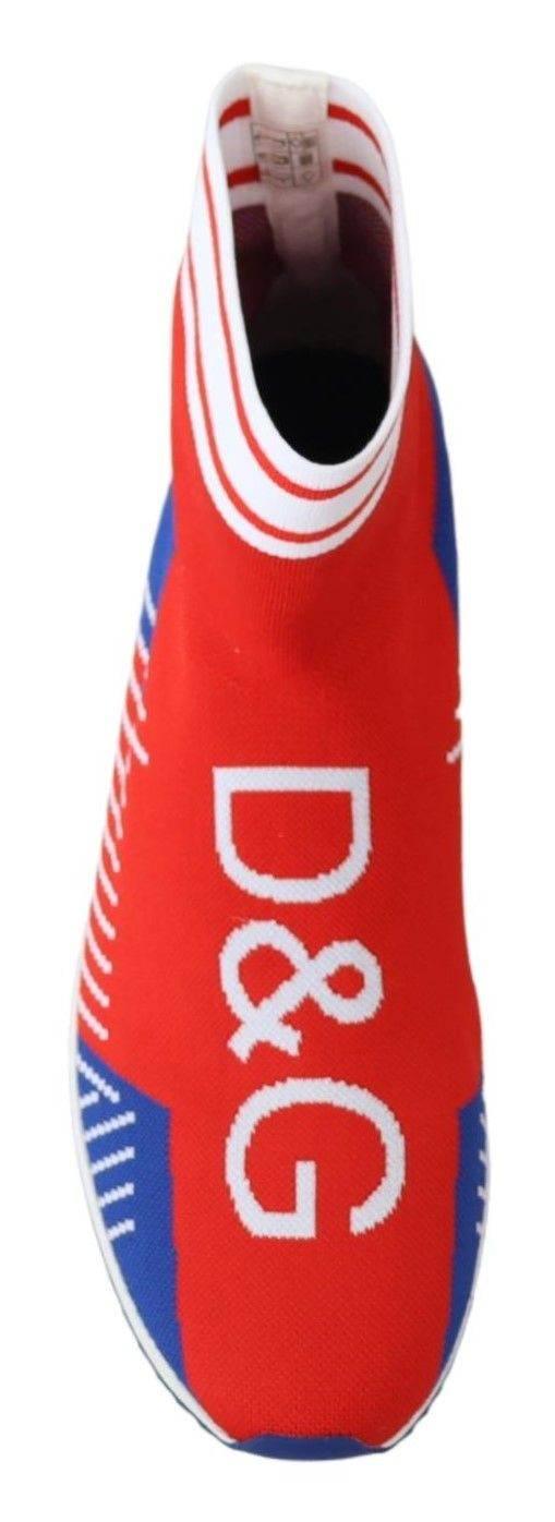 Dolce & Gabbana Blue Red Sorrento Logo Sneakers Socks Shoes - Hilstor